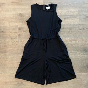 Eileen Fisher Black Jersey Short Jumpsuit Romper Adjustable Waist Pockets